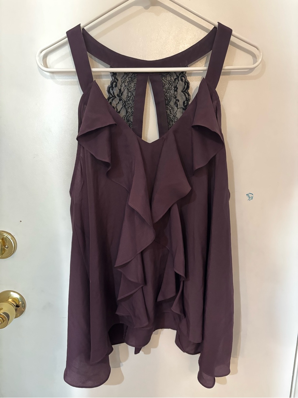 BCBGeneration Plum Ruffle Lace-Back Camisole Top